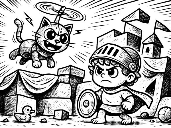 Dorian vs the flying robot cat story built by the app