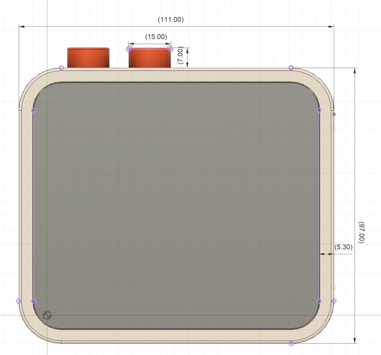 An alternative case design drawing with buttons along the top